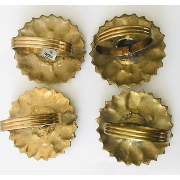 Vintage Set 4 Brass Sunflower Napkin Rings Flower Shaped Metal Napkin Holders - Picture 3 of 6
